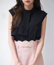 アシメトリーボウタイ風ブラウスsdp0289 ブラック