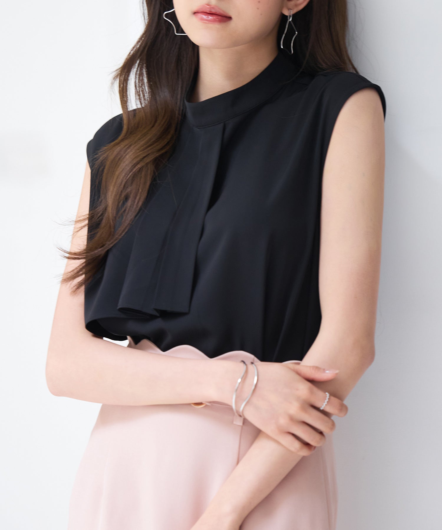 アシメトリーボウタイ風ブラウスsdp0289 ブラック