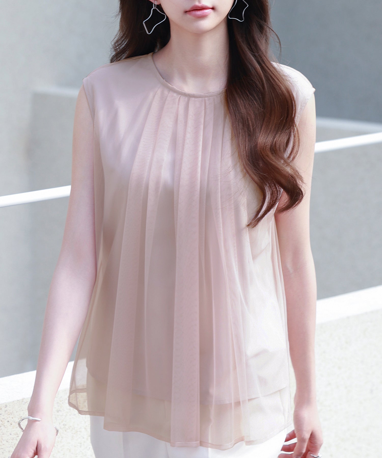 チュール素材ノースリーブブラウスsdp0290-102-26