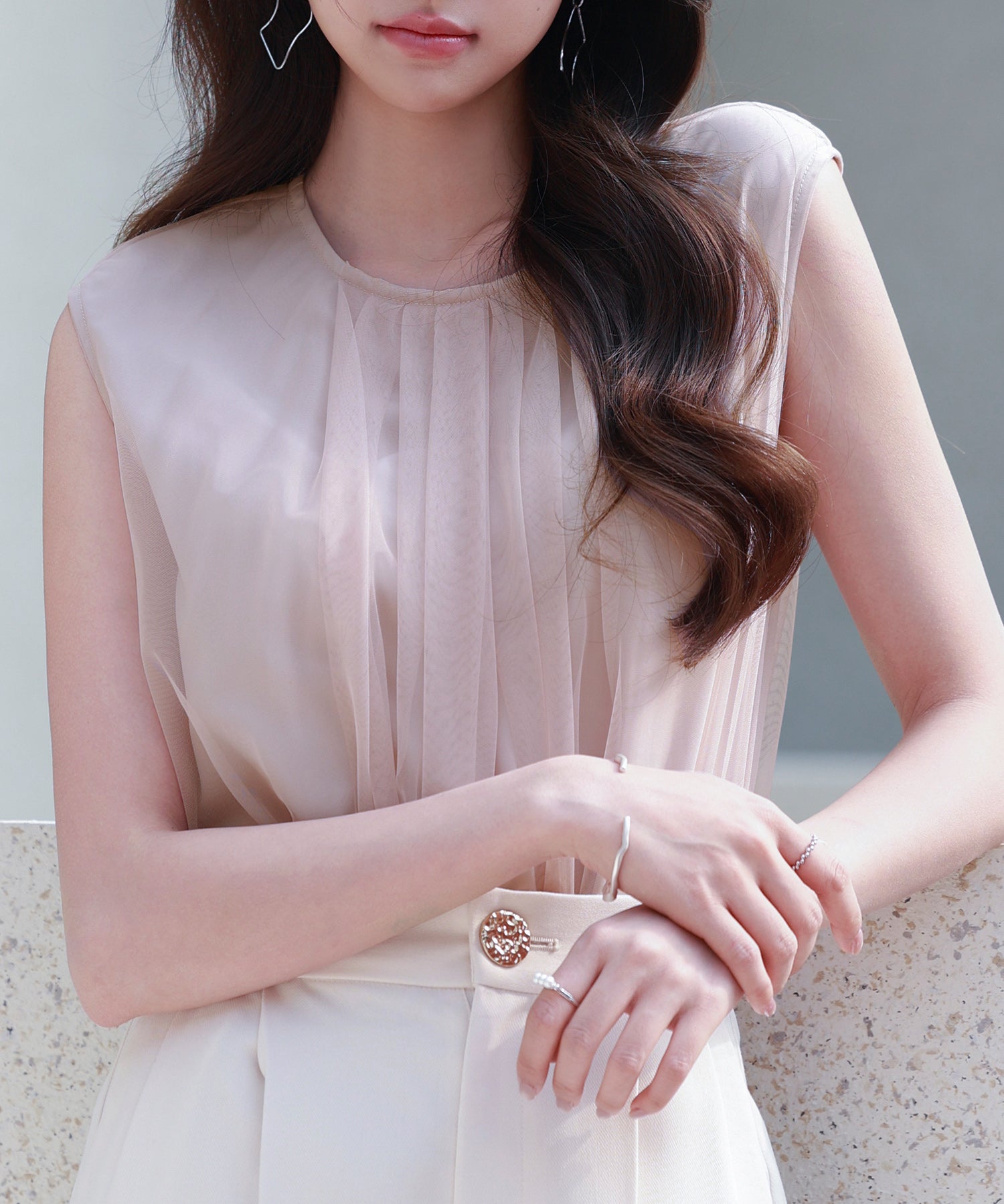 チュール素材ノースリーブブラウスsdp0290 ピンク