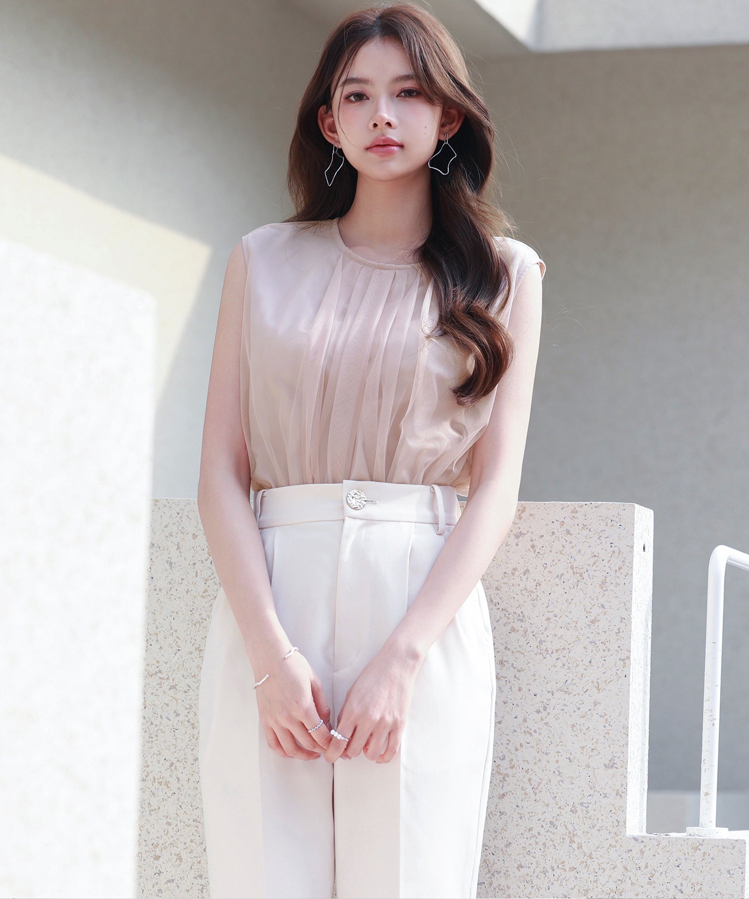 チュール素材ノースリーブブラウスsdp0290 ピンク