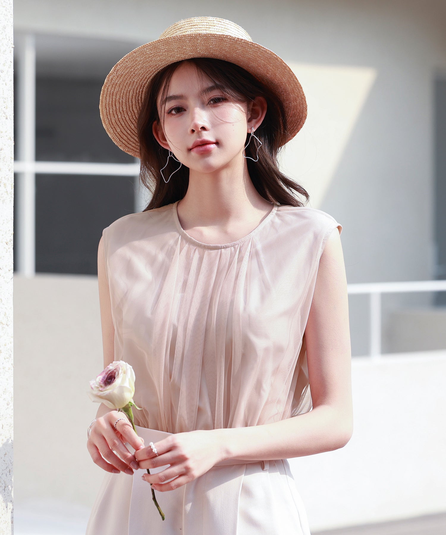 チュール素材ノースリーブブラウスsdp0290 ピンク