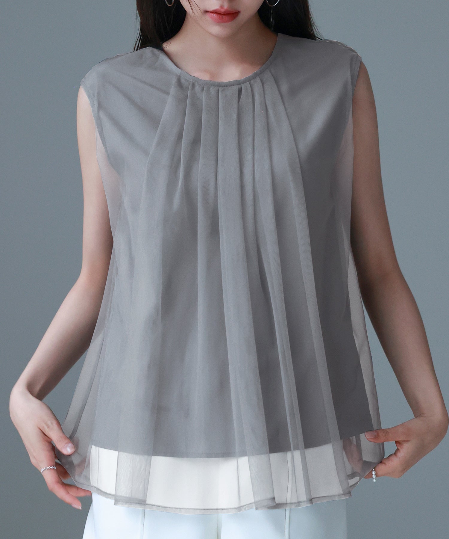 チュール素材ノースリーブブラウスsdp0290-102-365