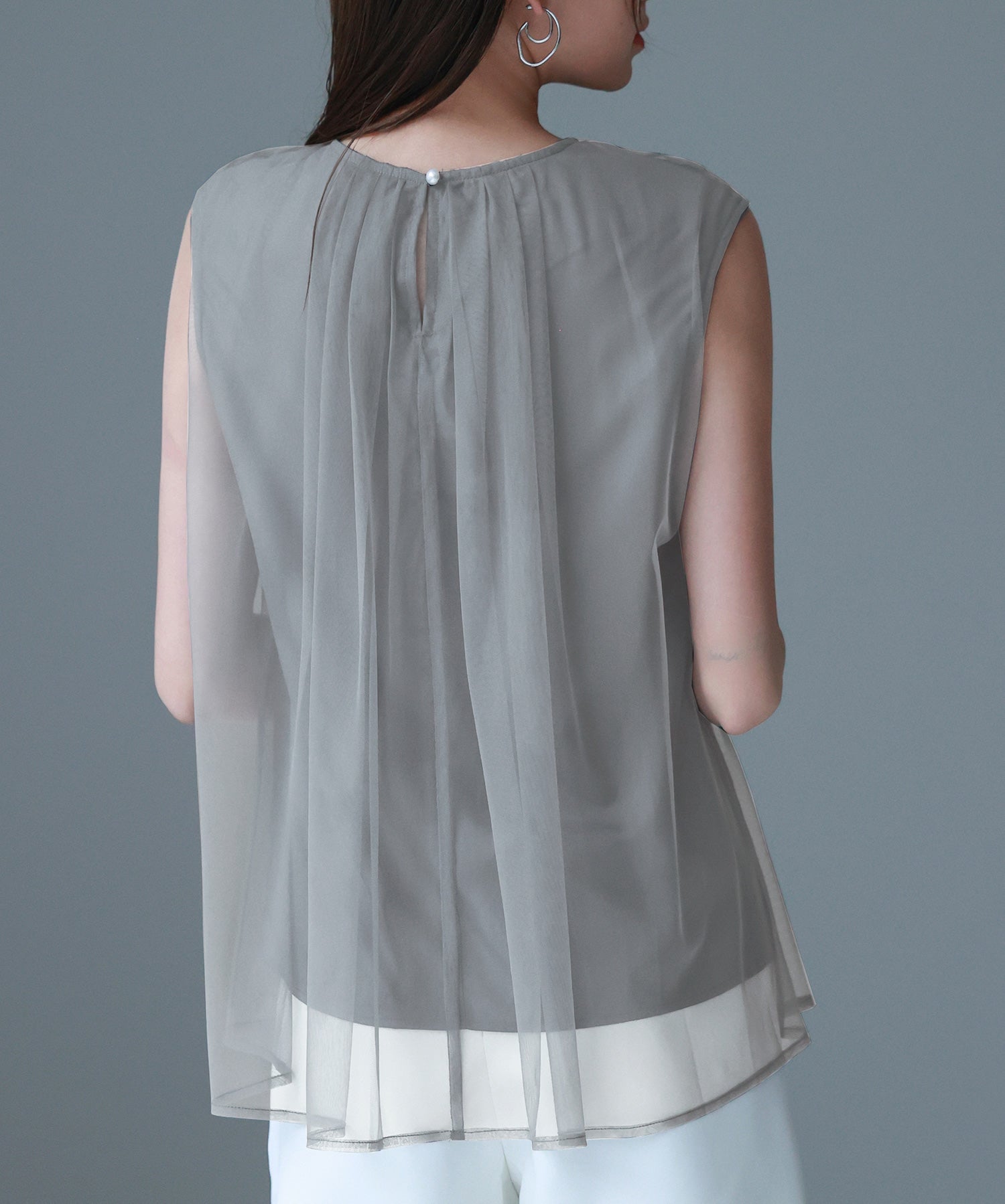 チュール素材ノースリーブブラウスsdp0290 チャコール
