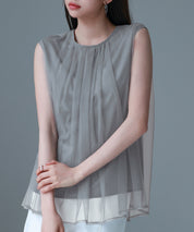 チュール素材ノースリーブブラウスsdp0290 チャコール