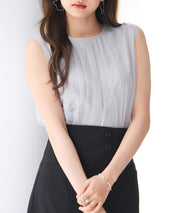 チュール素材ノースリーブブラウスsdp0290 ライトグレー