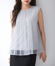 チュール素材ノースリーブブラウスsdp0290 ライトグレー