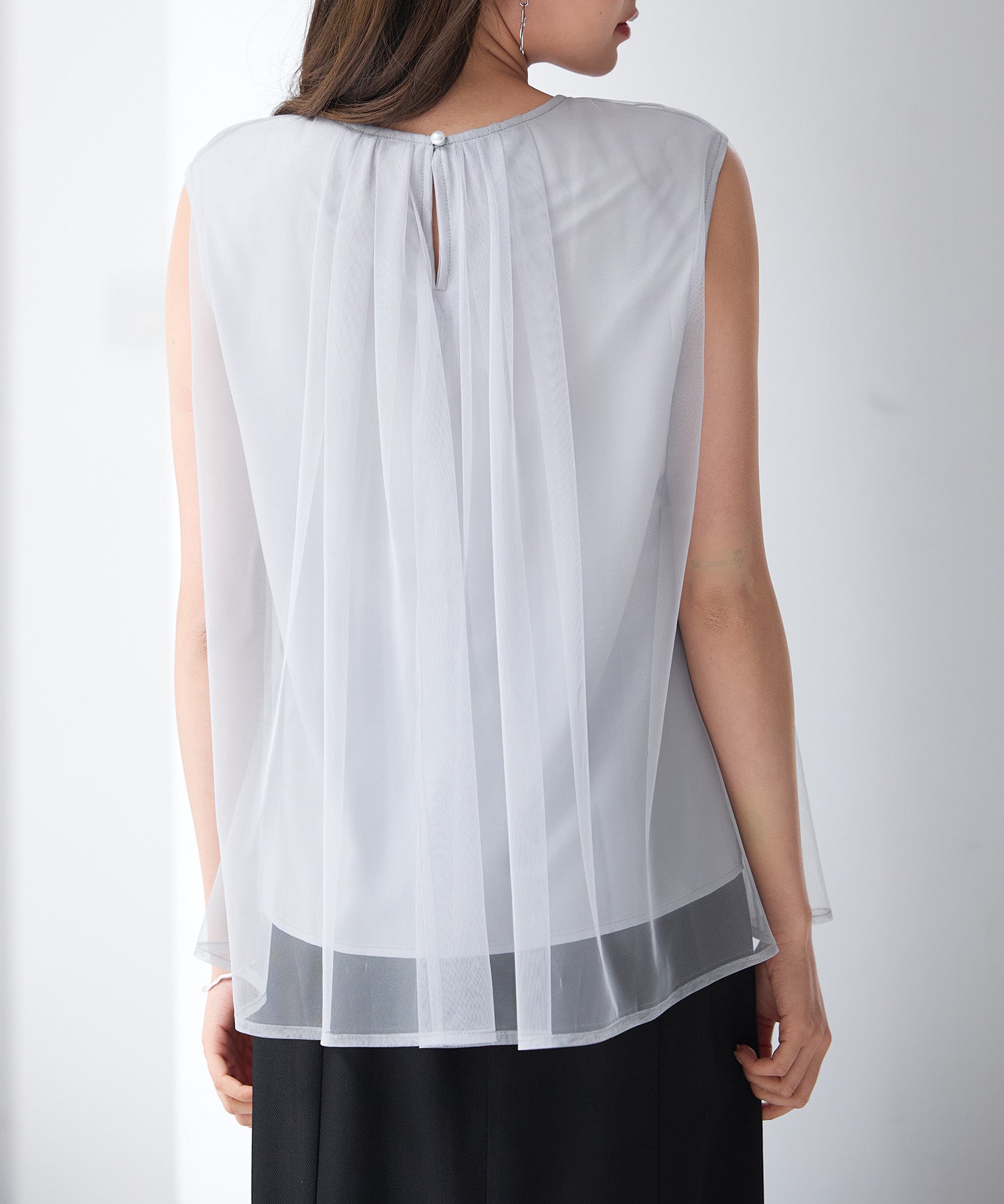 チュール素材ノースリーブブラウスsdp0290 ライトグレー