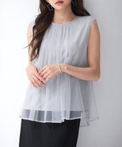 チュール素材ノースリーブブラウスsdp0290 ライトグレー