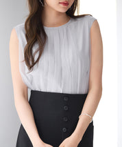 チュール素材ノースリーブブラウスsdp0290 ライトグレー