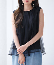 チュール素材ノースリーブブラウスsdp0290 ブラック