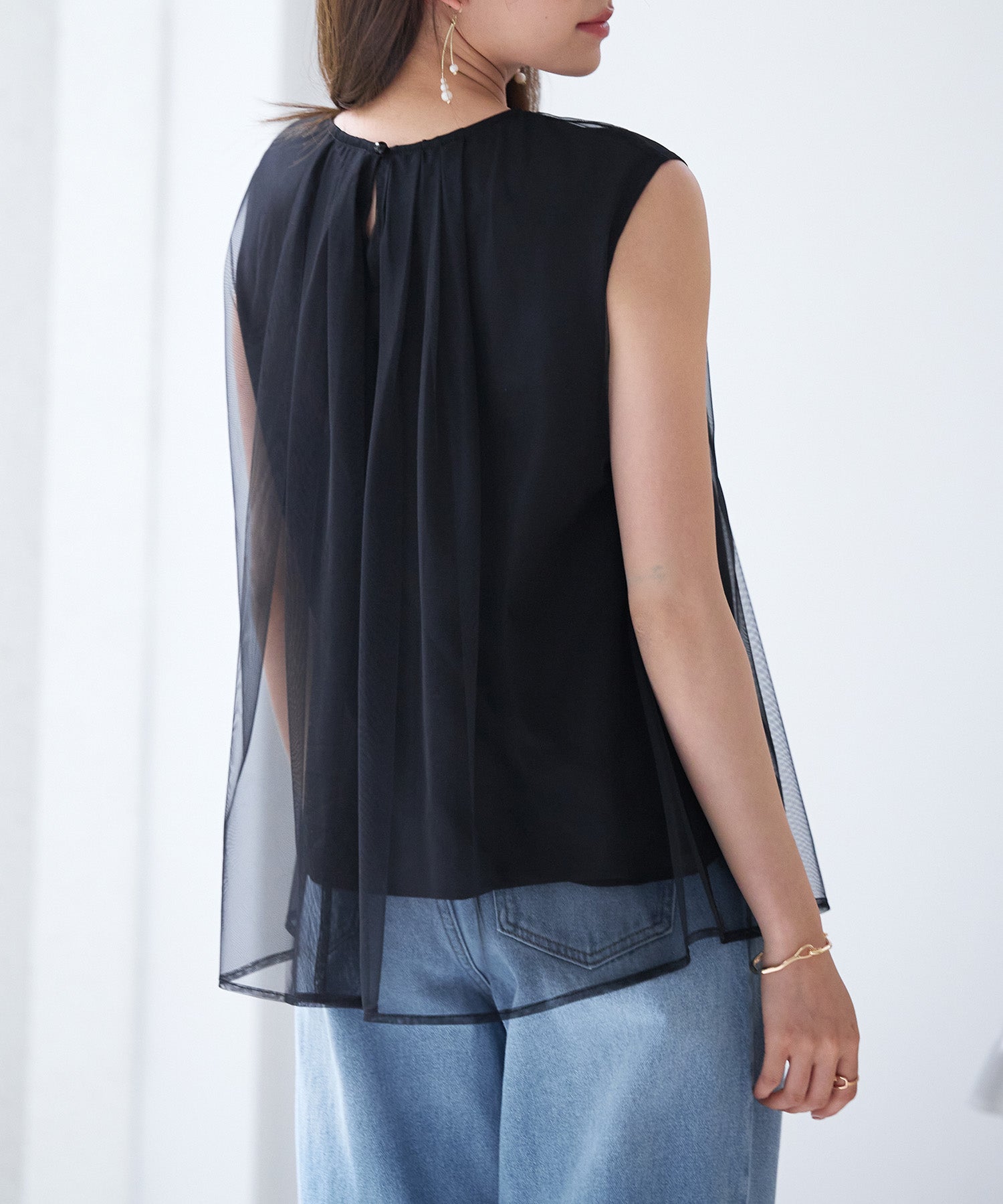 チュール素材ノースリーブブラウスsdp0290 ブラック