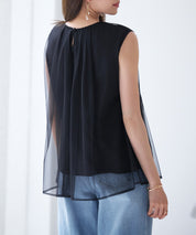 チュール素材ノースリーブブラウスsdp0290 ブラック