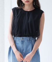 チュール素材ノースリーブブラウスsdp0290 ブラック