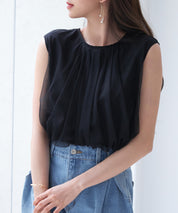 チュール素材ノースリーブブラウスsdp0290 ブラック