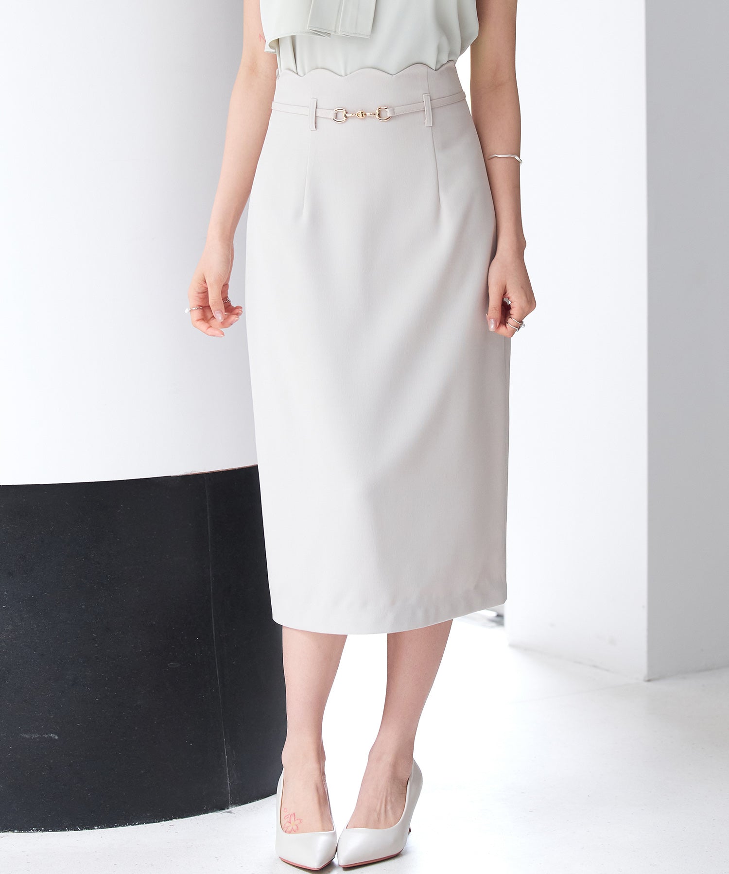 スカラップハイウエストスカートsdp0291 ベージュ