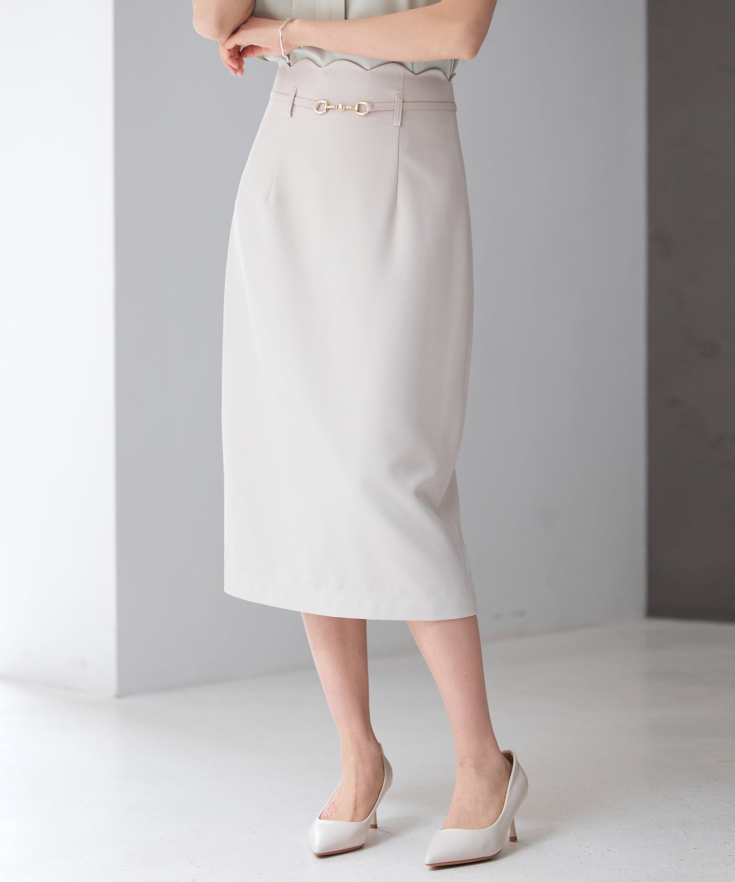 スカラップハイウエストスカートsdp0291 ベージュ