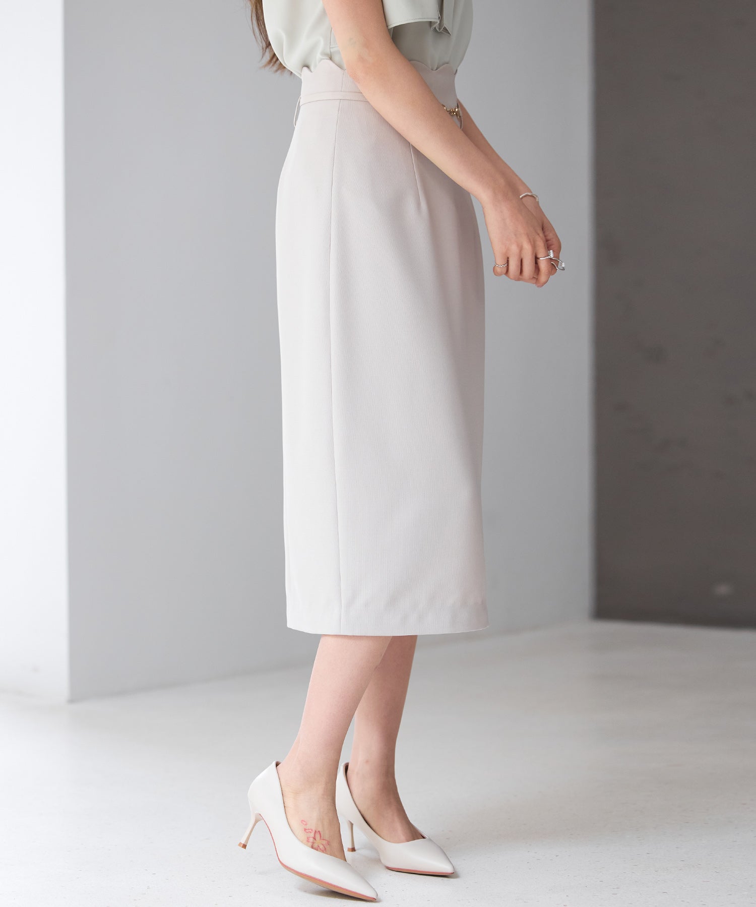 スカラップハイウエストスカートsdp0291 ベージュ