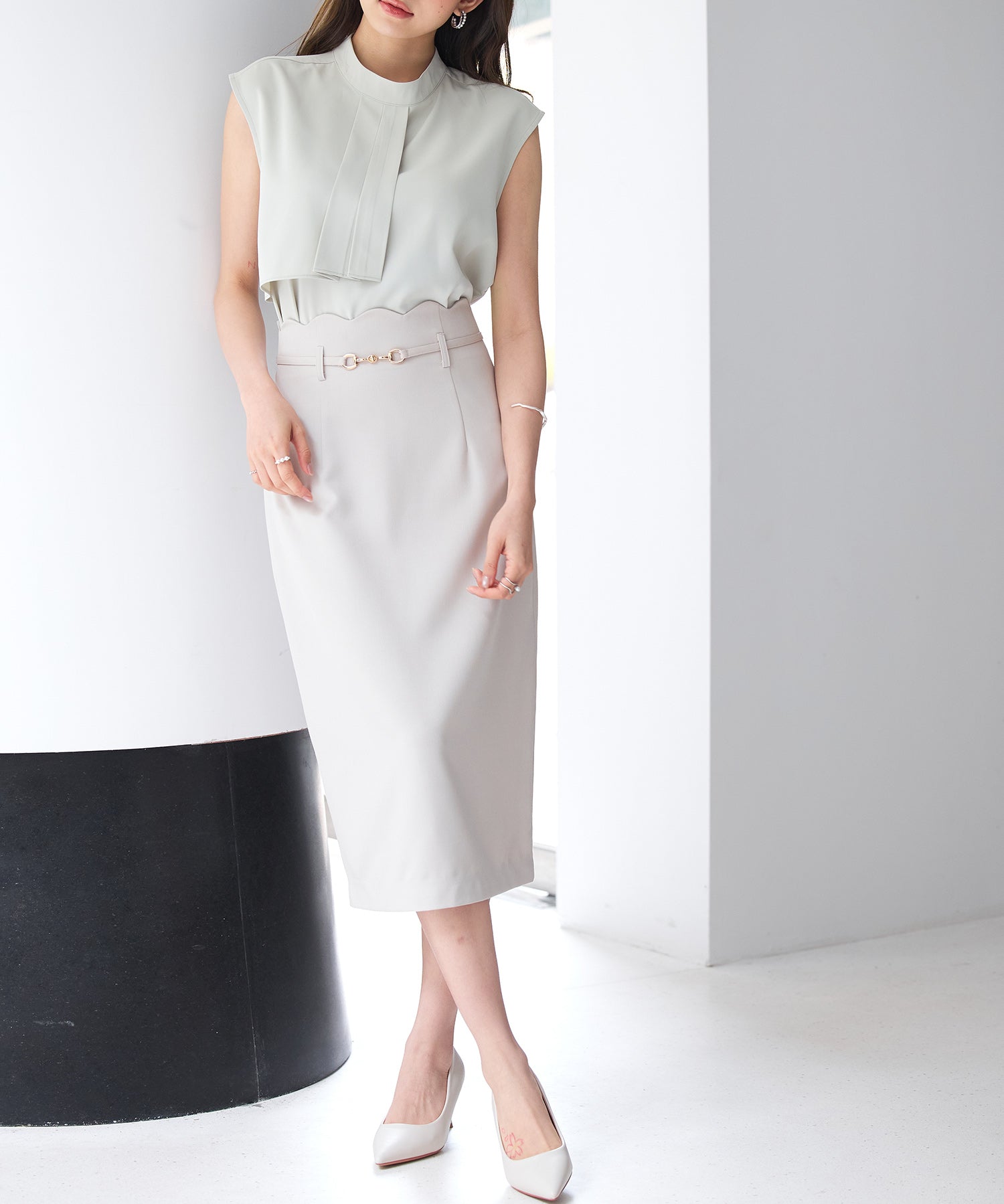 スカラップハイウエストスカートsdp0291 ベージュ