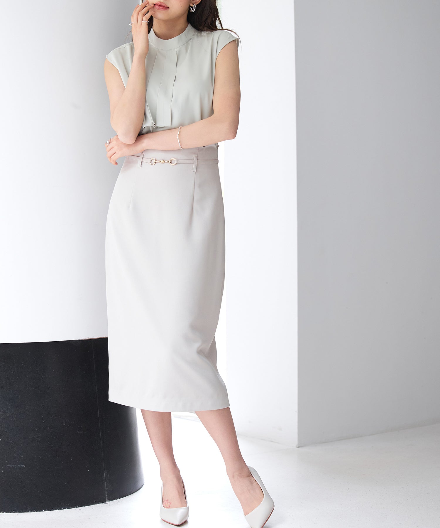 スカラップハイウエストスカートsdp0291 ベージュ