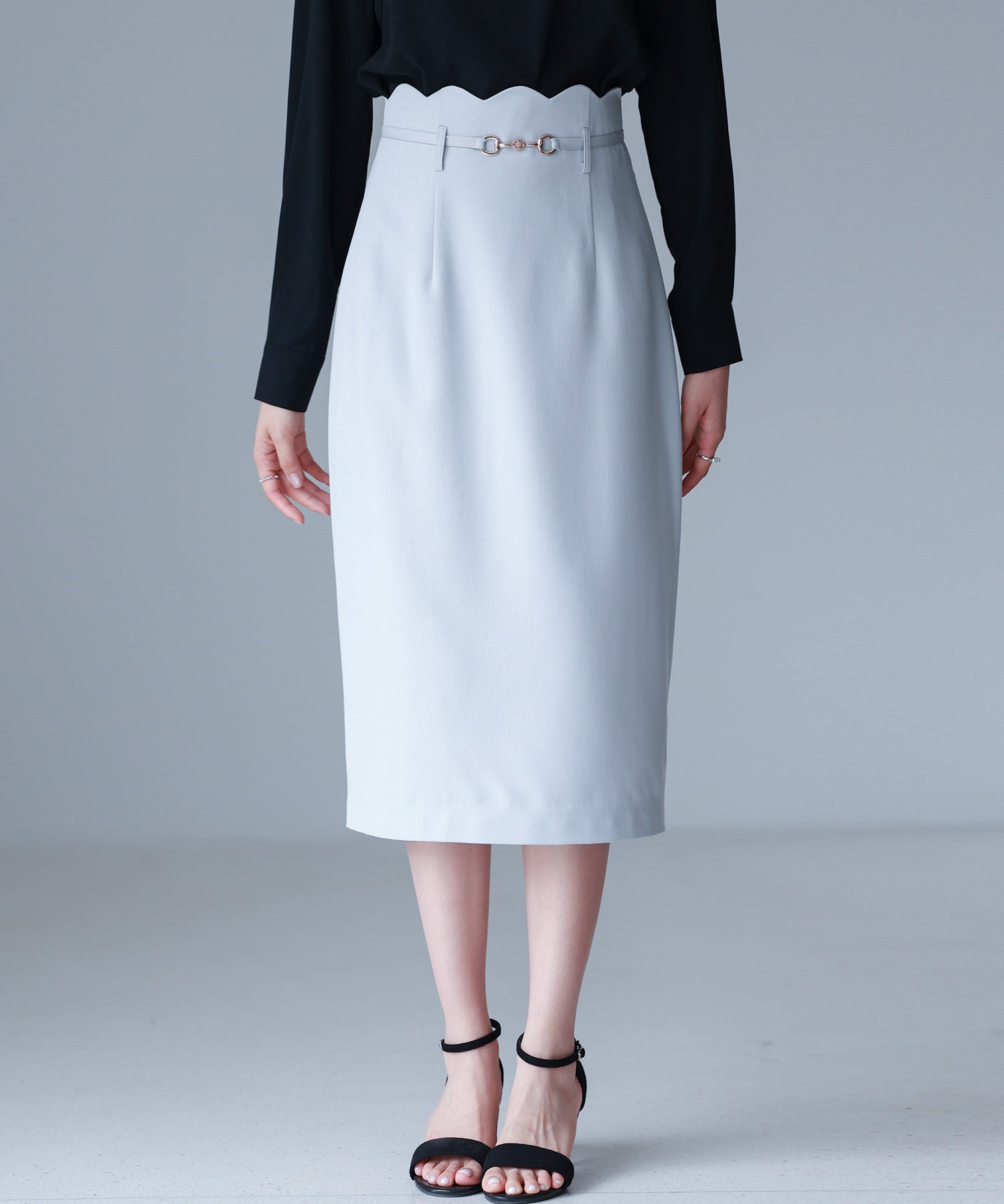 スカラップハイウエストスカートsdp0291 ブルーグレー