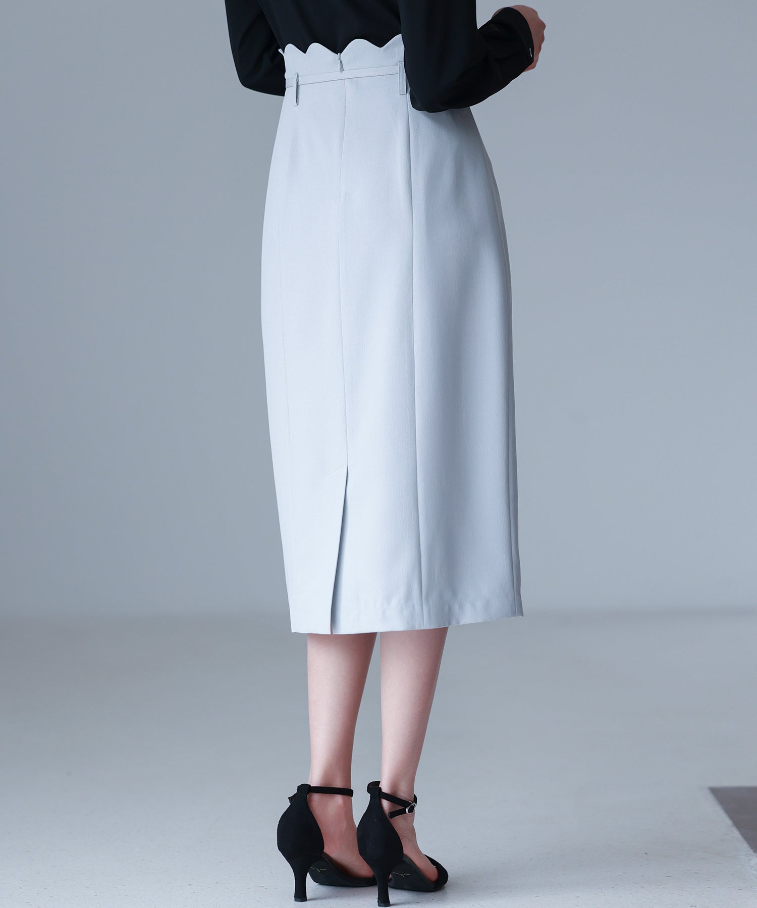 スカラップハイウエストスカートsdp0291 ブルーグレー