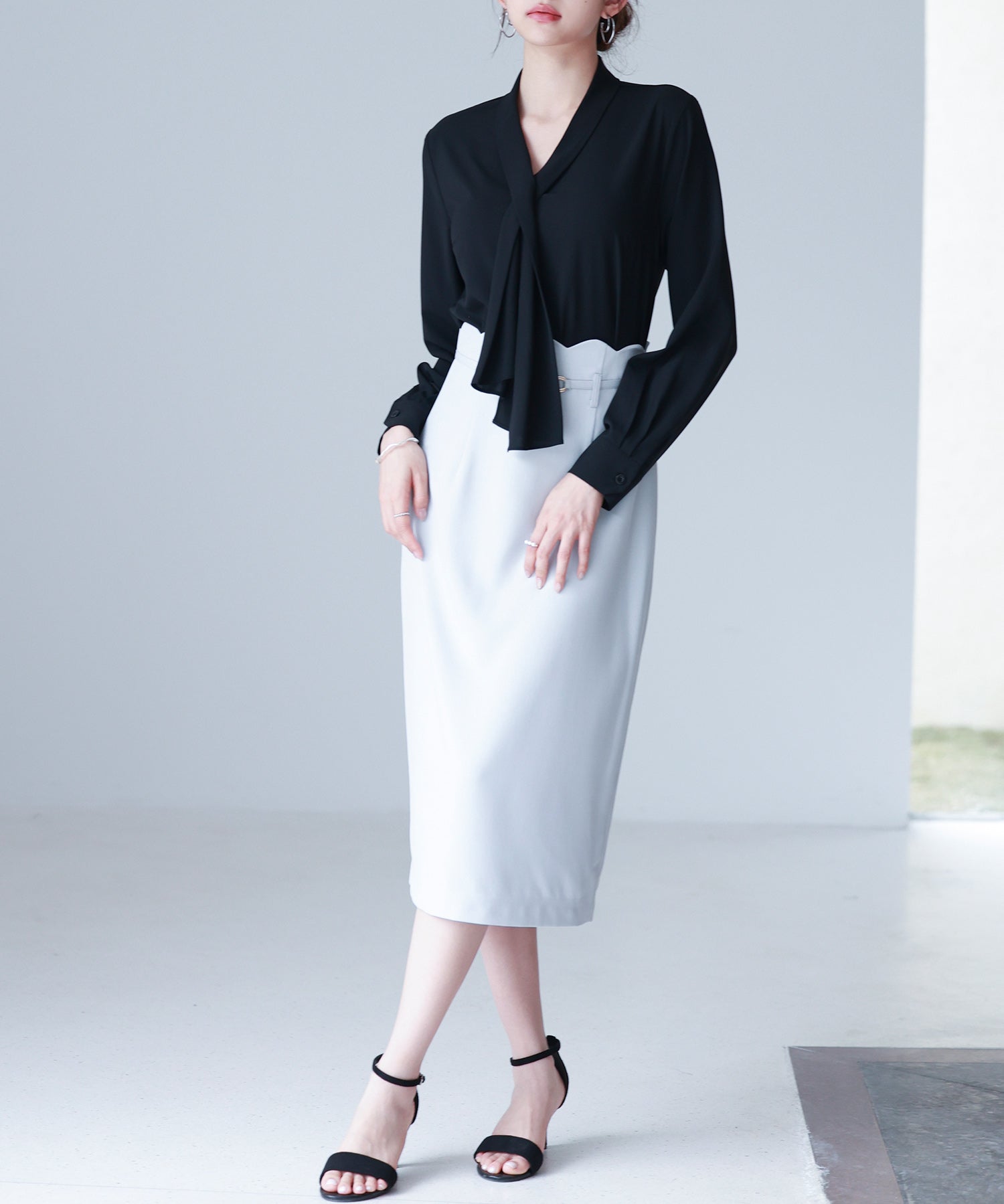 スカラップハイウエストスカートsdp0291 ブルーグレー