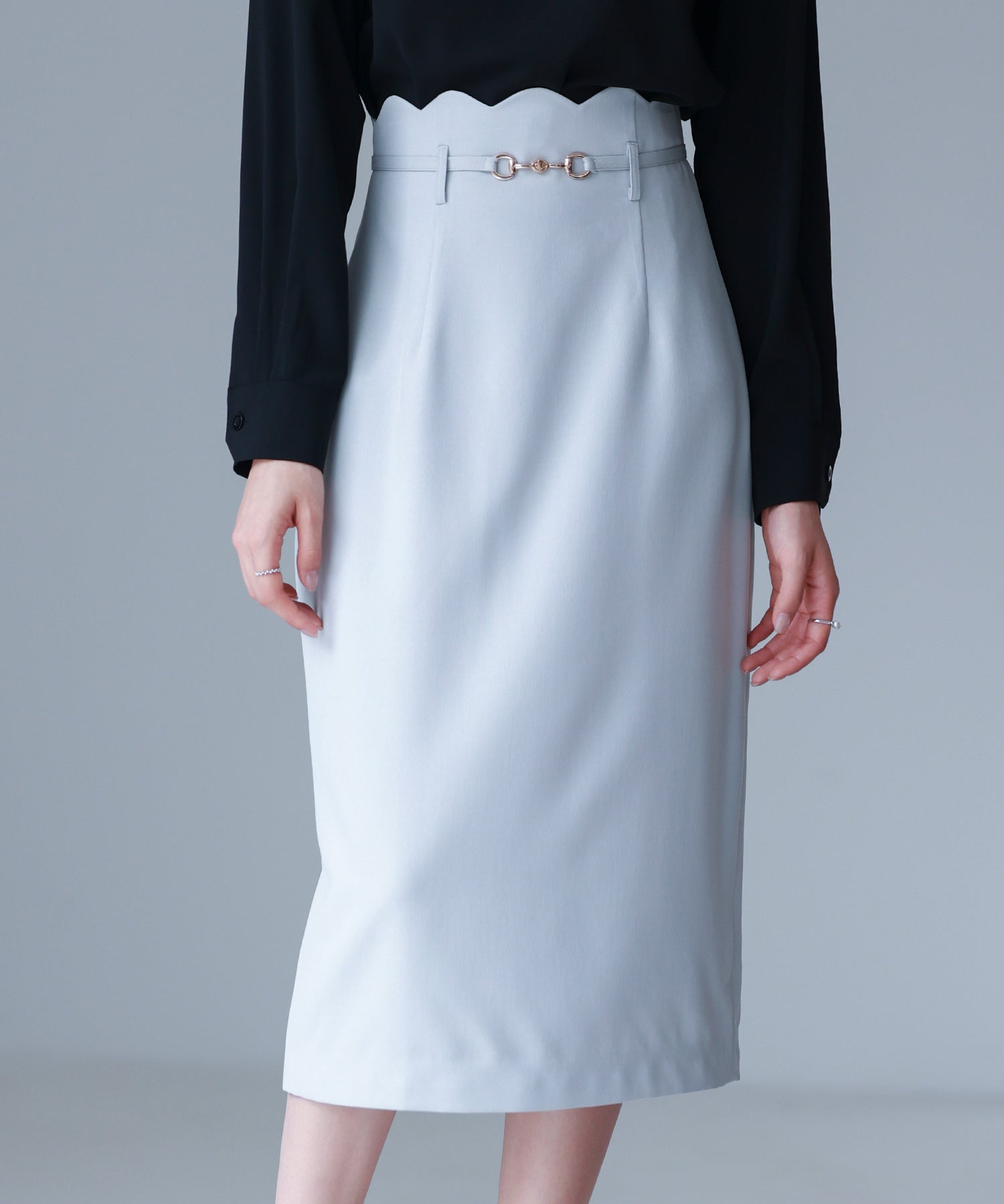 スカラップハイウエストスカートsdp0291 ブルーグレー