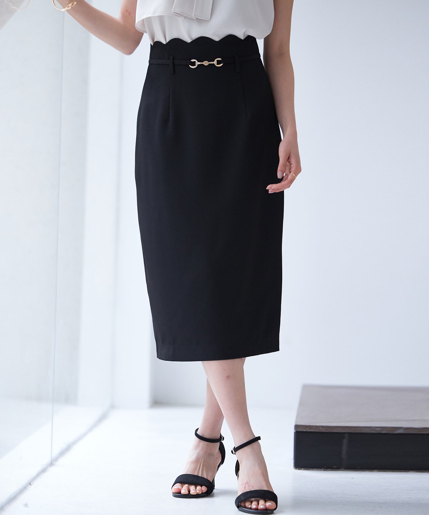 スカラップハイウエストスカートsdp0291 ブラック