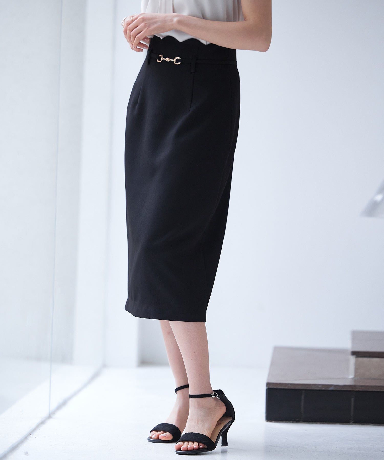 スカラップハイウエストスカートsdp0291 ブラック