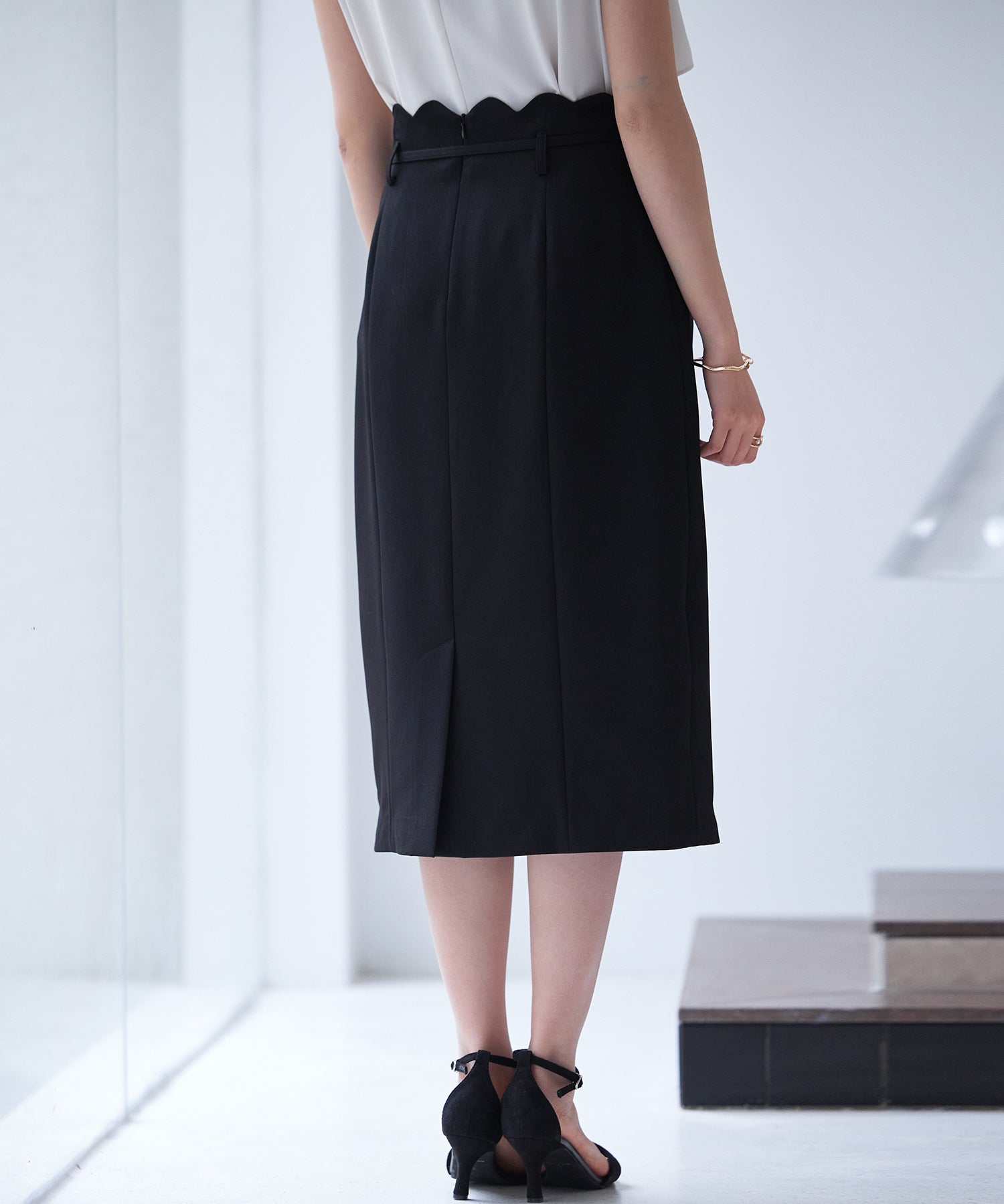 スカラップハイウエストスカートsdp0291 ブラック