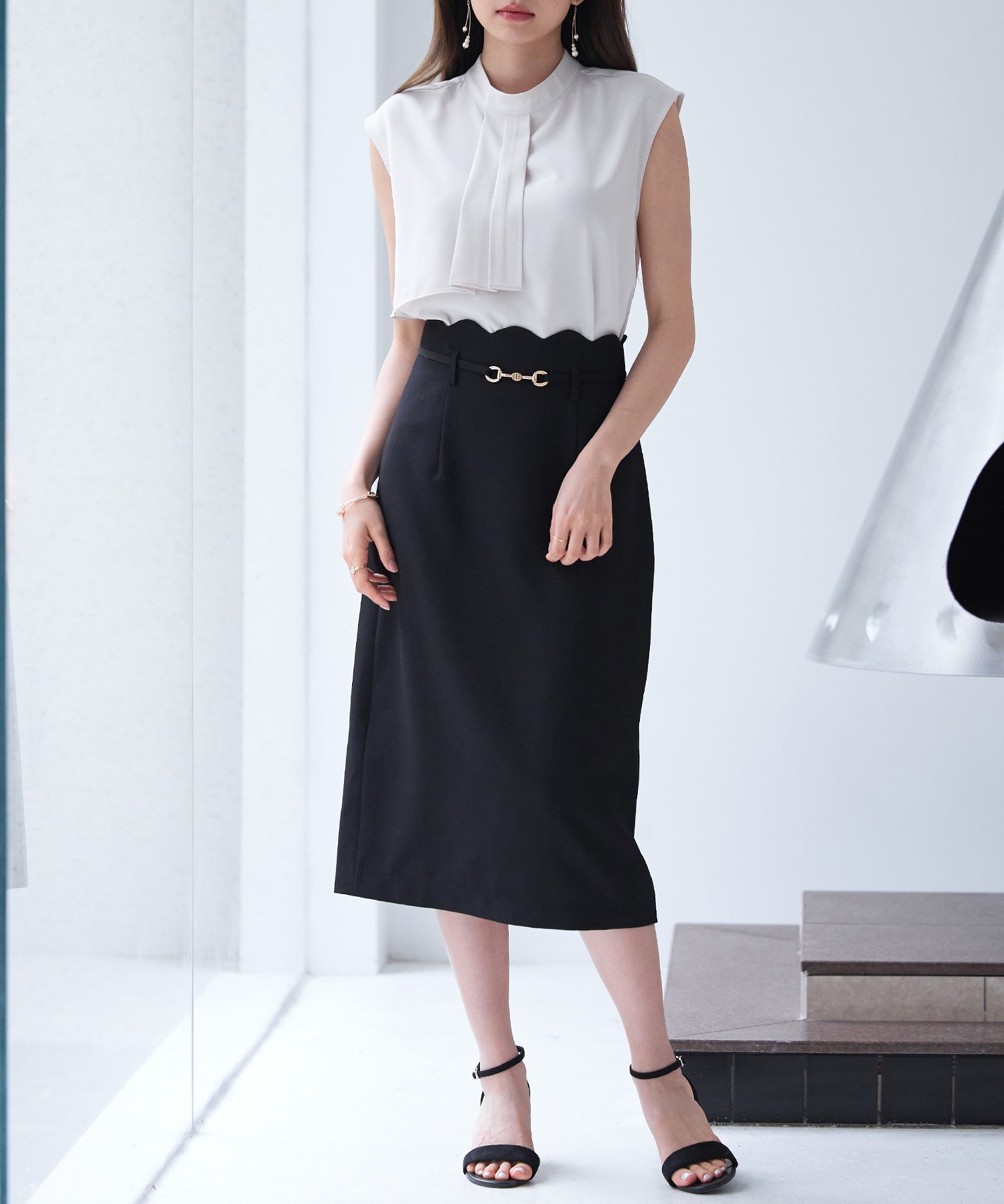 スカラップハイウエストスカートsdp0291 ブラック