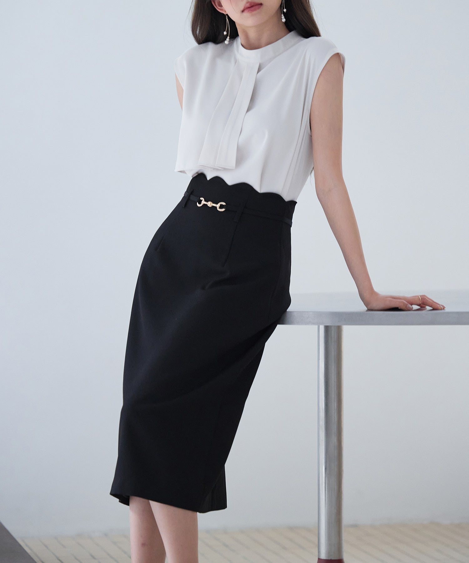 スカラップハイウエストスカートsdp0291 ブラック