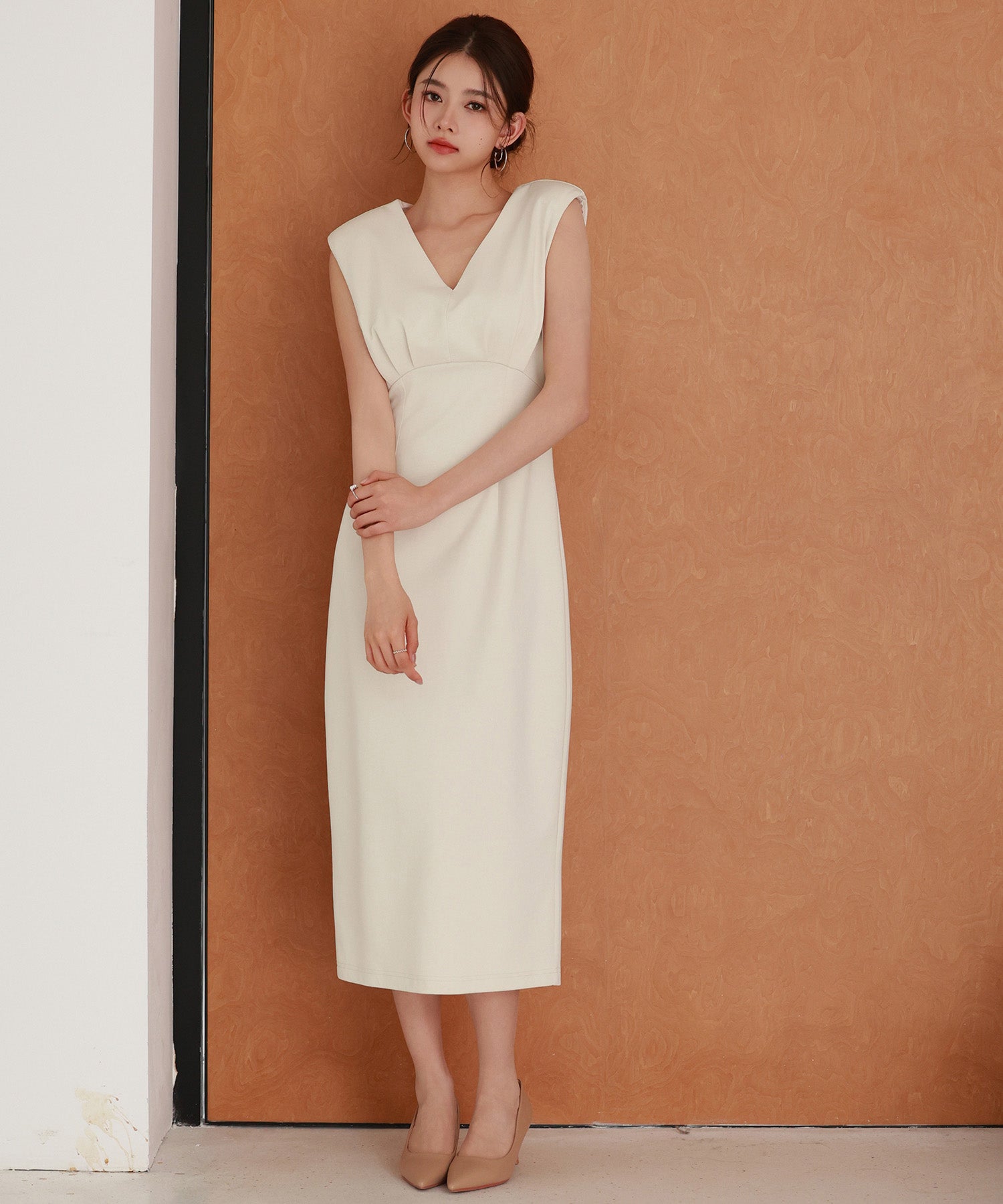 深めVネックカットソーワンピースsdp0292 ライトベージュ