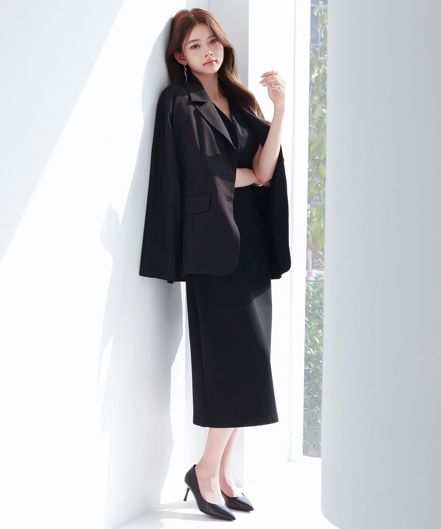 深めVネックカットソーワンピースsdp0292 ブラック