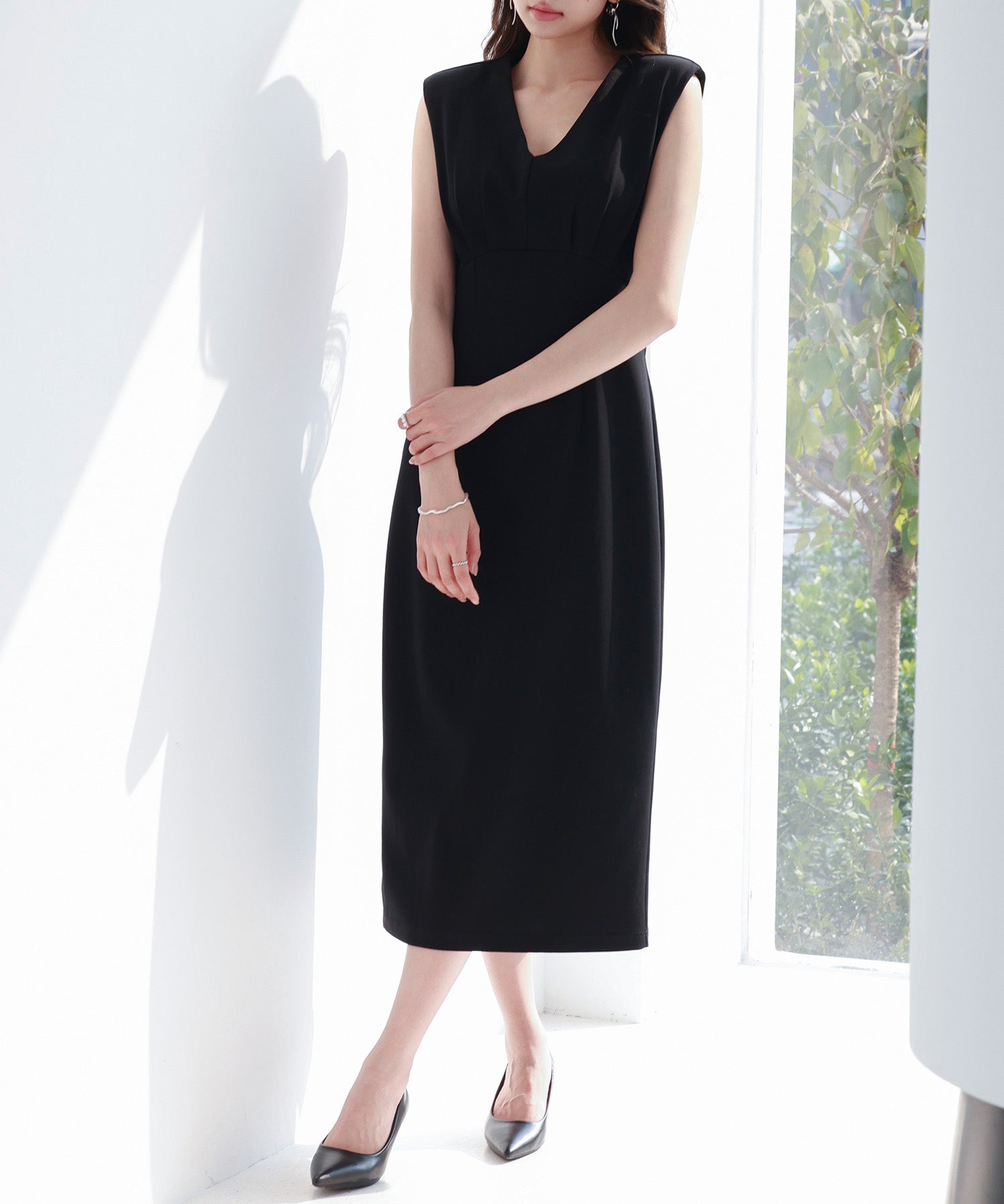 深めVネックカットソーワンピースsdp0292 ブラック