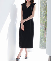 深めVネックカットソーワンピースsdp0292 ブラック