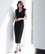 深めVネックカットソーワンピースsdp0292 ブラック