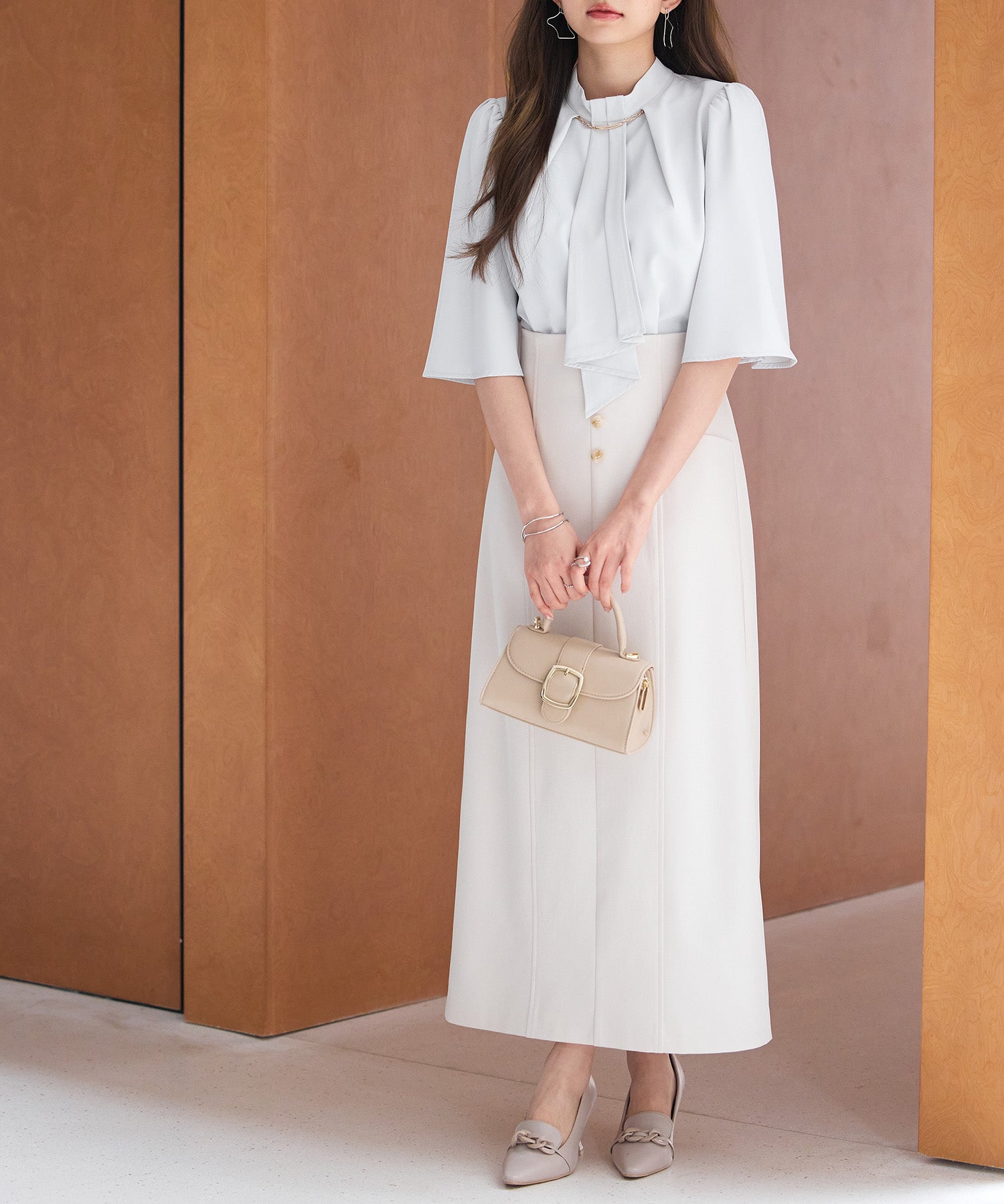 フロントボタンハイウエストスカートsdp0293 ライトベージュ