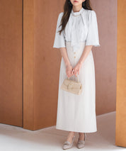 フロントボタンハイウエストスカートsdp0293 ライトベージュ