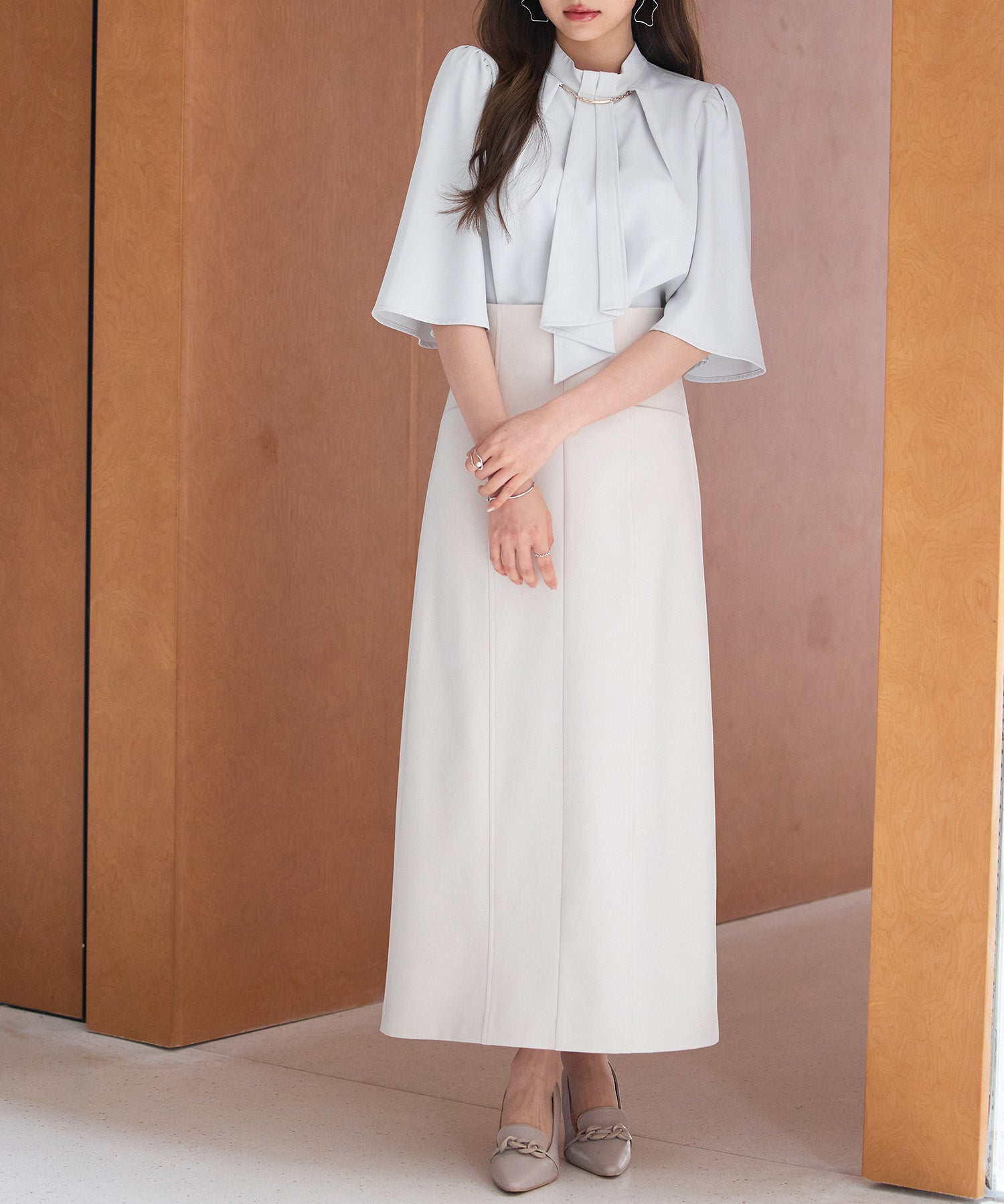 フロントボタンハイウエストスカートsdp0293 ライトベージュ