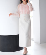 フロントボタンハイウエストスカートsdp0293 ライトベージュ