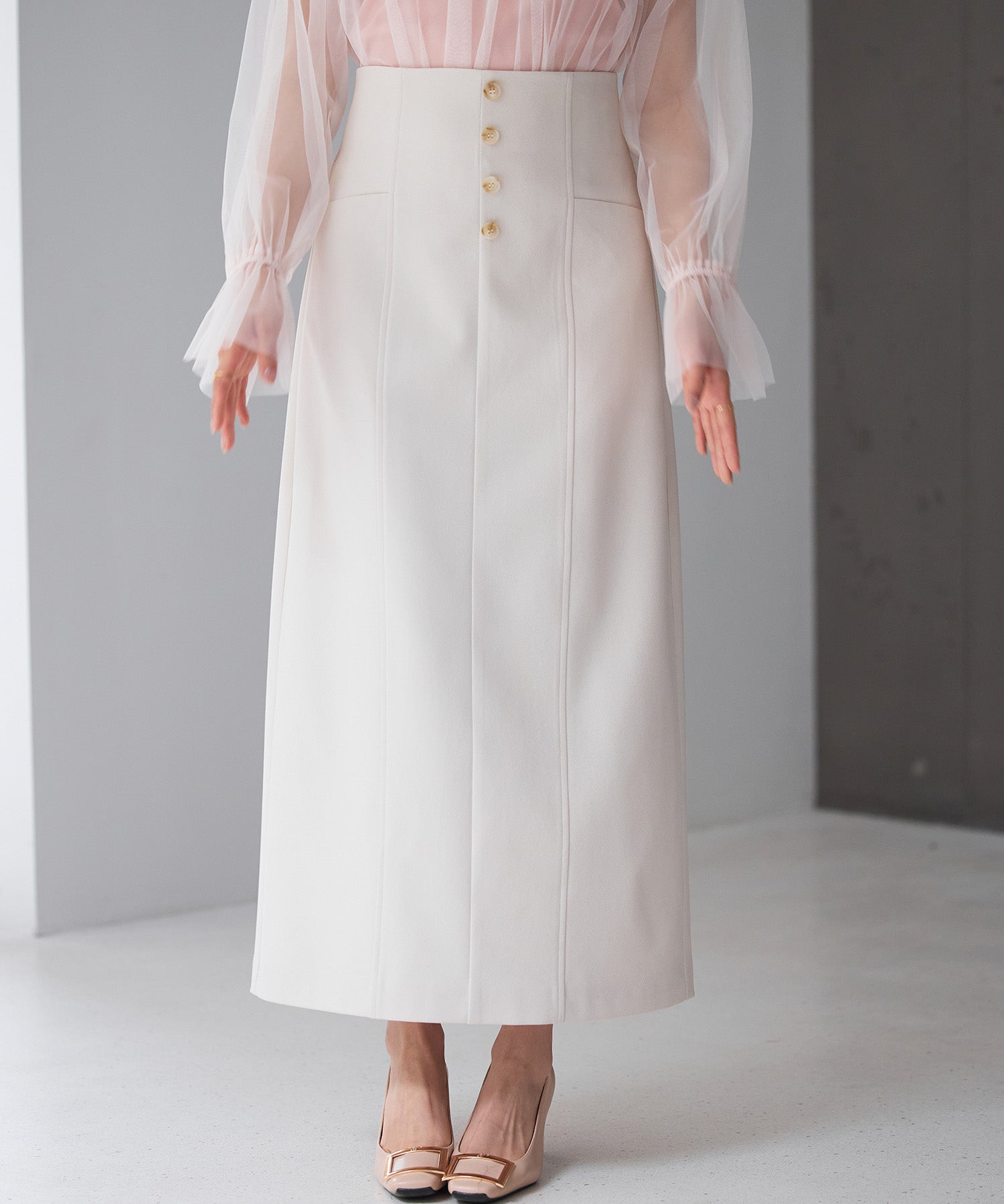 フロントボタンハイウエストスカートsdp0293 ライトベージュ