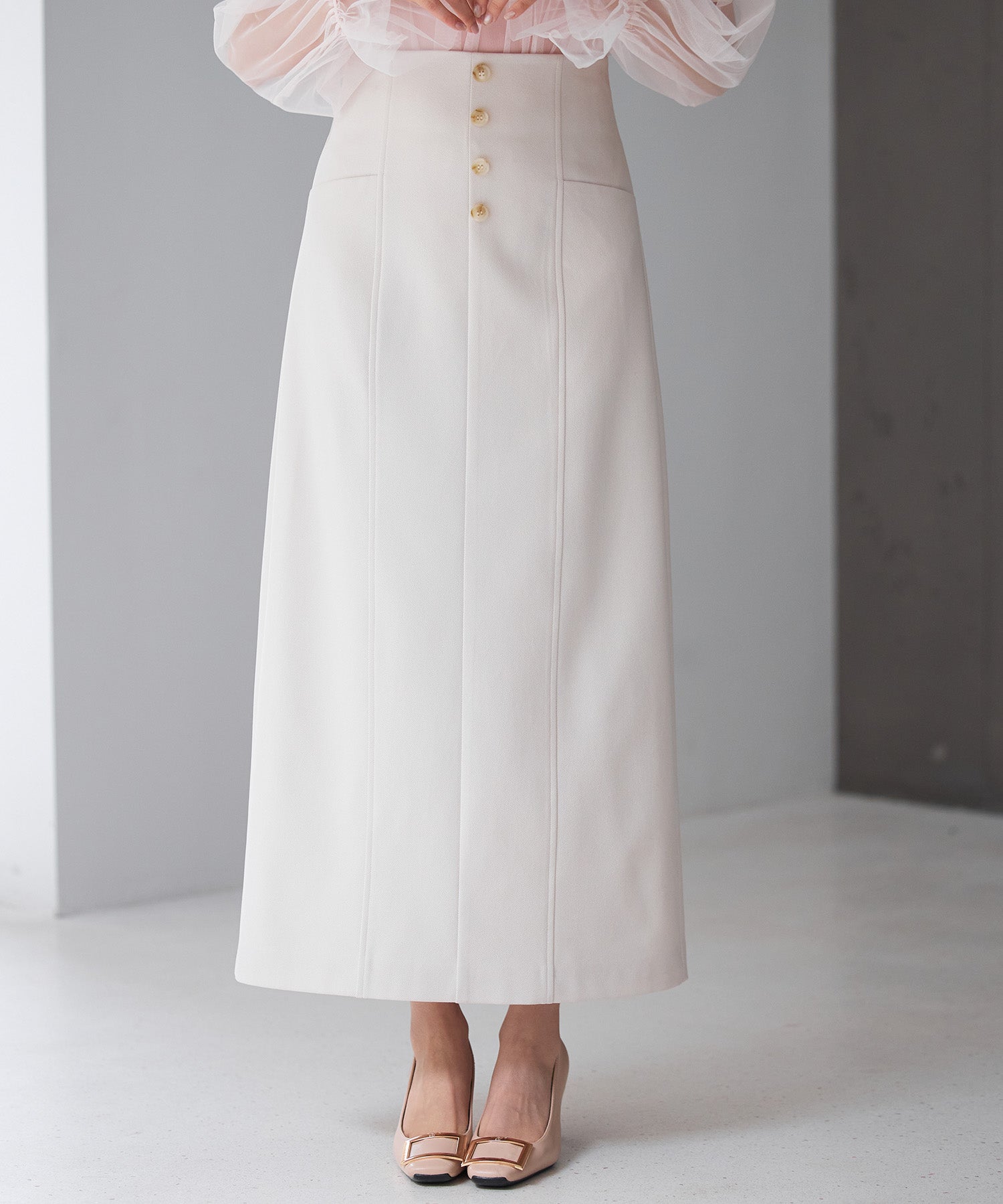フロントボタンハイウエストスカートsdp0293 ライトベージュ