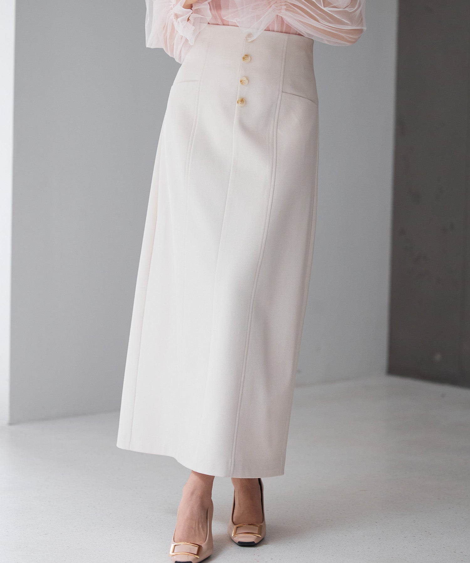 フロントボタンハイウエストスカートsdp0293 ライトベージュ