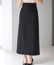 フロントボタンハイウエストスカートsdp0293 ブラック