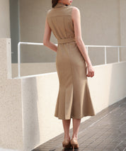 ノースリーブマーメイドトレンチ風ワンピースsdp0294 ダークベージュ