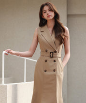 ノースリーブマーメイドトレンチ風ワンピースsdp0294 ダークベージュ