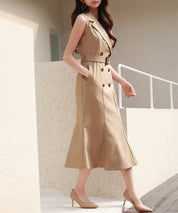 ノースリーブマーメイドトレンチ風ワンピースsdp0294 ダークベージュ