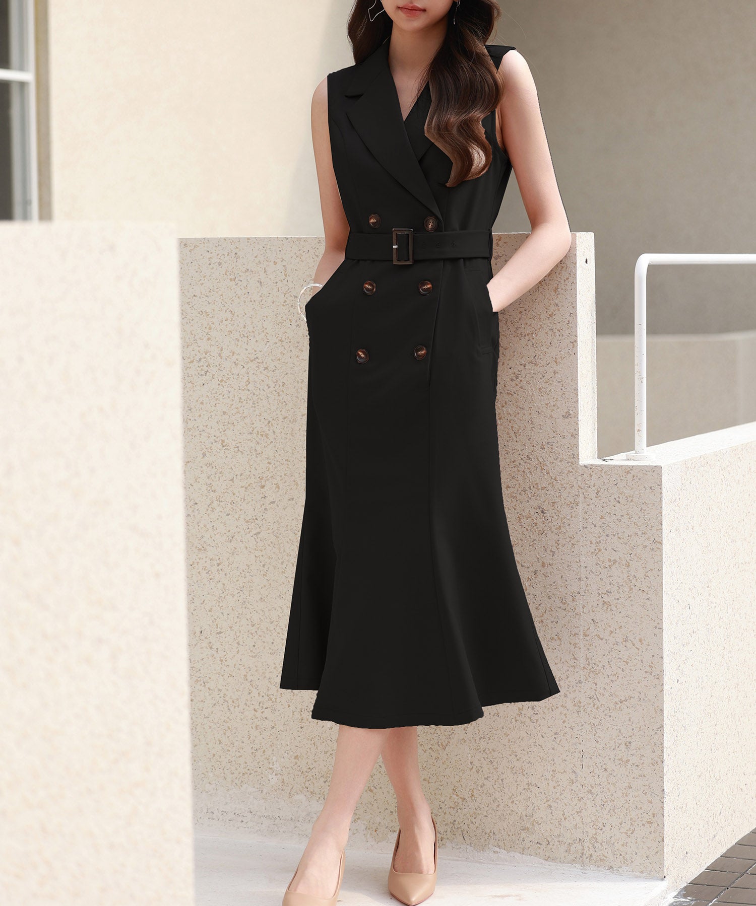 ノースリーブマーメイドトレンチ風ワンピースsdp0294-102-8